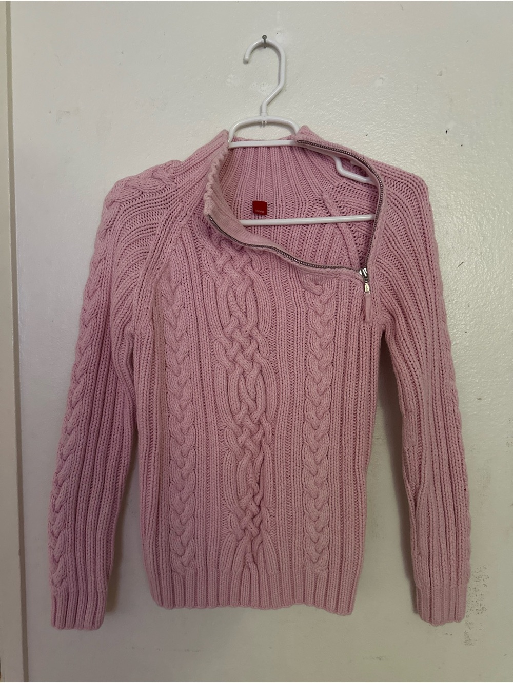Esprit Pink Cable-Knit Zip-Neck Sweater